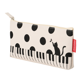 Piano line マチありペンケース ねこと水玉 お取り寄せ商品 引き出物 記念品 音楽雑貨 音符 ピアノモチーフ ト音記号 ピアノ雑貨