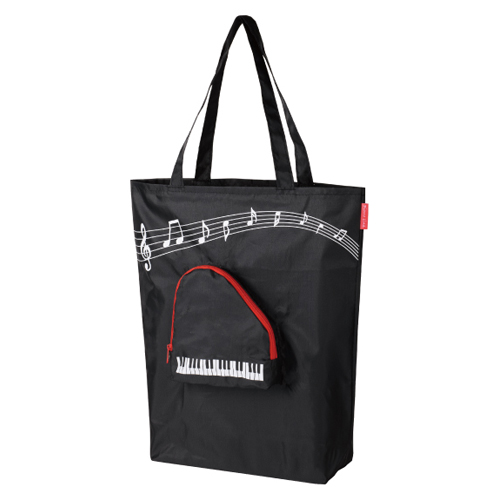 Piano line 収納付きエコバッグ♪　※お取り寄せ商品 引き出物 記念品  【音楽雑貨 音符・ピアノモチーフ】ト音記号 ピアノ雑貨ｃ