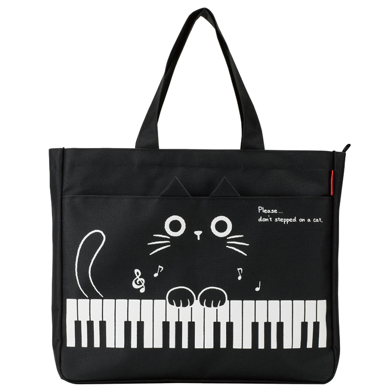 Piano line ファスナー付き横型トート（ねこ）♪　※お取り寄せ商品 引き出物 記念品  【音楽雑貨 音符・ピアノモチーフ】ト音記号 ピアノ雑貨ｃ