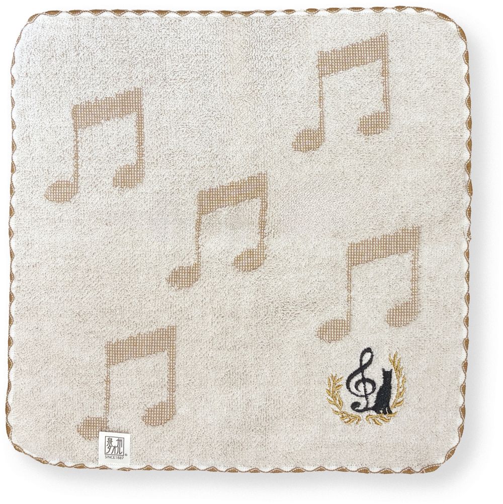 ししゅう付きジャガードタオルハンカチ お取り寄せ商品 引き出物 記念品  音楽雑貨 音符・ピアノモチーフト音記号 ピアノ雑貨ｃ