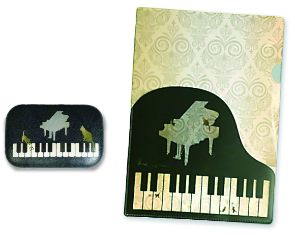 ユーティリティケースセット 音楽とネコ お取り寄せ商品 引き出物 記念品 音楽雑貨 音符 ピアノモチーフ ト音記号 ピアノ雑貨