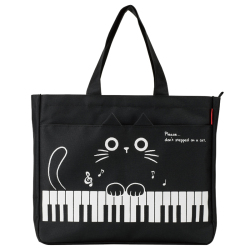 Piano line ファスナー付き横型トート（ねこ）♪　※お取り寄せ商品 引き出物 記念品  【音楽雑貨 音符・ピアノモチーフ】ト音記号 ピアノ雑貨ｃ