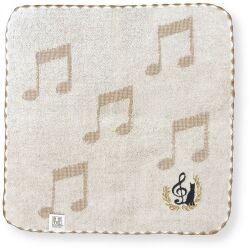 ししゅう付きジャガードタオルハンカチ お取り寄せ商品 引き出物 記念品  音楽雑貨 音符・ピアノモチーフト音記号 ピアノ雑貨ｃ