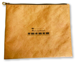 クラフト風フラットポーチ お取り寄せ商品 引き出物 記念品  音楽雑貨 音符・ピアノモチーフト音記号 ピアノ雑貨ｃ