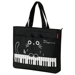 Piano line ファスナー付き横型トート ねこ お取り寄せ商品 引き出物 記念品 音楽雑貨 音符 ピアノモチーフ ト音記号 ピアノ雑貨