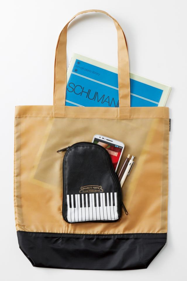 折りたたみトートバッグ Piano E Forte お取り寄せ商 音楽雑貨 音符 ト音記号 小物グッズ 音楽雑貨 音楽雑貨 音符 楽器モチーフ Br ピアノ発表会 記念品 卒業記念 Br 音楽雑貨 カンタービレ