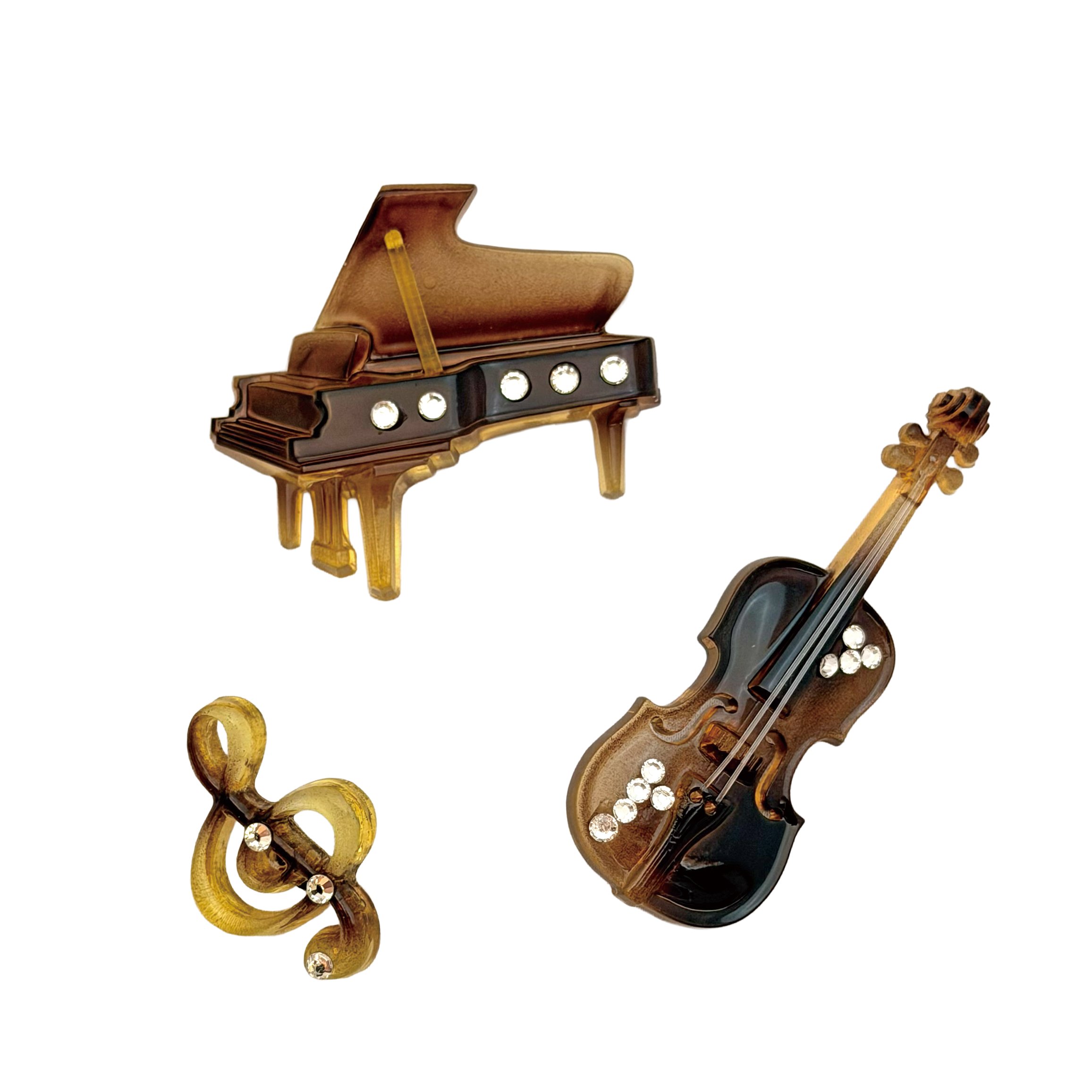 べっ甲風ブローチ  お取り寄せ商品 引き出物 記念品  音楽雑貨 音符・ピアノモチーフト音記号 ピアノ雑貨