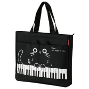 Piano line ファスナー付き横型トート ねこ お取り寄せ商品 引き出物 記念品 音楽雑貨 音符 ピアノモチーフ ト音記号 ピアノ雑貨