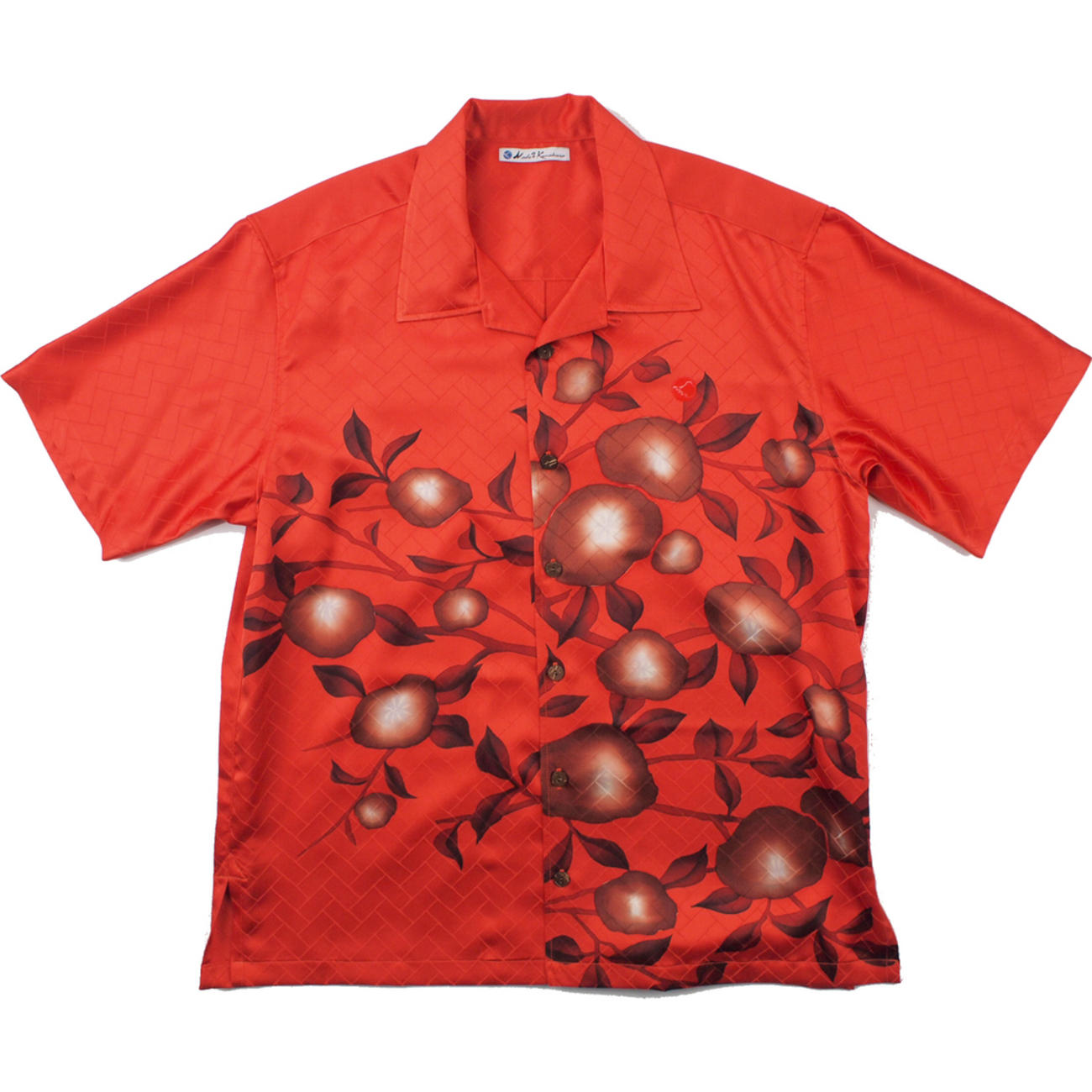 大きいサイズの和柄アロハシャツ KAKI S-3