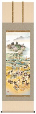 山村観峰 吉祥掛軸『豊穣春秋二十六景図』尺八立