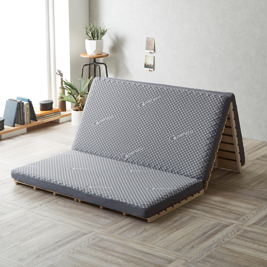 三つ折りすのこマット すのこベッド セミダブル 三つ折りウレタン