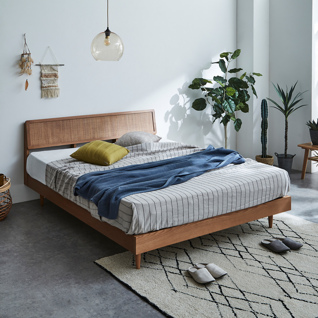 ビレ ラタンベッド すのこベッド クイーン ベッド単品のみ 木製