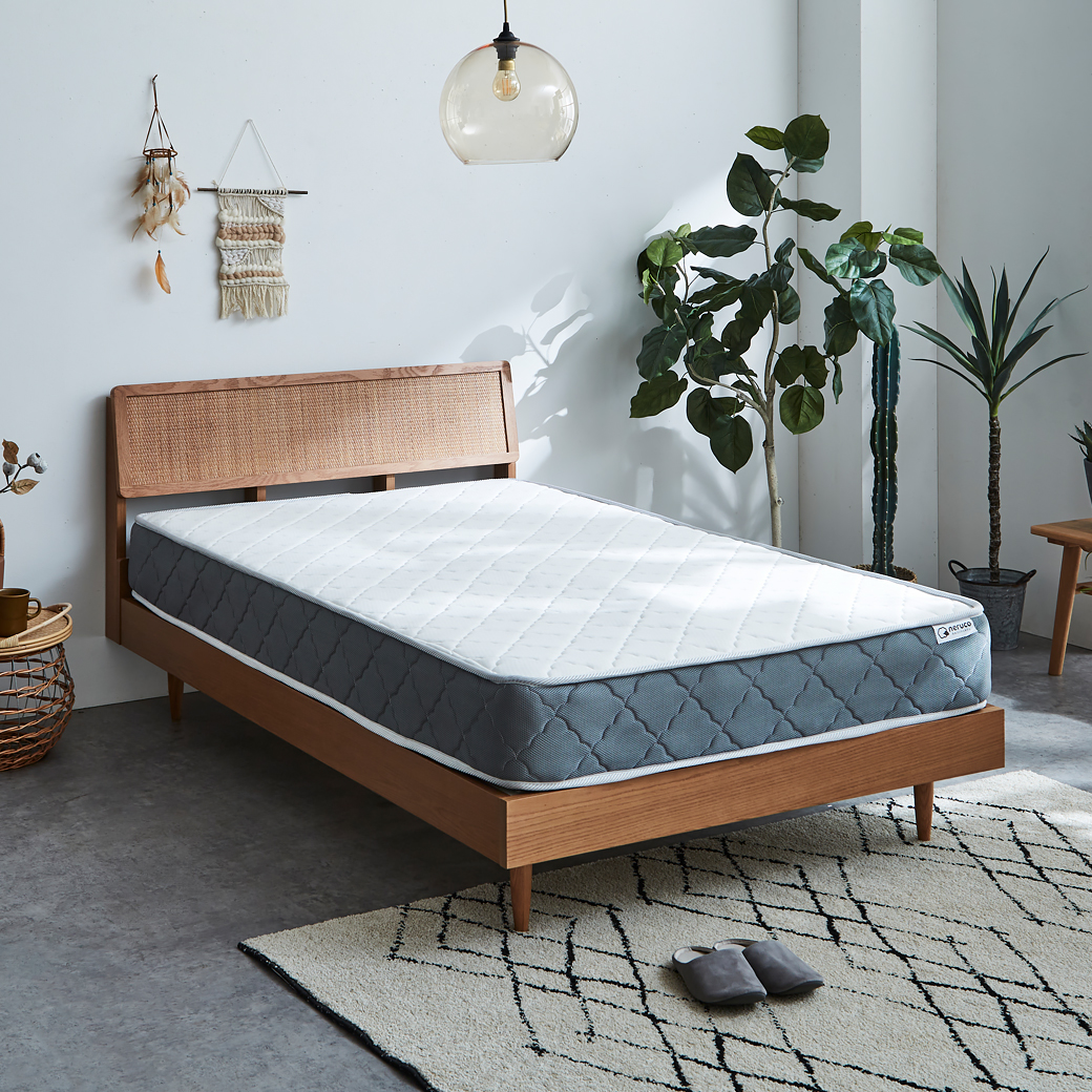 ビレ ラタンベッド すのこベッド セミダブル 厚さ20cmポケットコイル