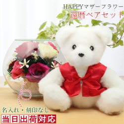 【退職祝い】還暦ベアセット＜HAPPYマザーフラワー 名入れ無し【カラーミックス】＞