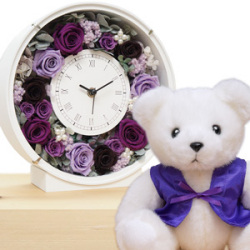 【古希祝い】サンクスフラワークロック 古希ベアセット（パープルローズ)＜丸型タイプ＞【通常発送コース】