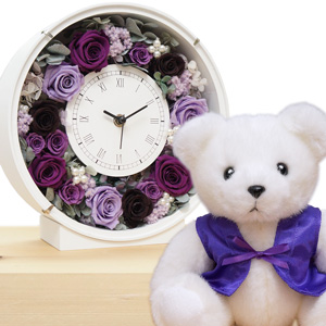 【古希祝い】サンクスフラワークロック 古希ベアセット（パープルローズ)＜丸型タイプ＞【通常発送コース】