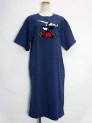 フララニ ミッキー サガラ刺繍＆振り刺繍ワンピース サーフボードミッキー ネイビー
