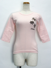 ララフラ 七分袖 ストレッチTシャツ ティアレ シャーベットピンク