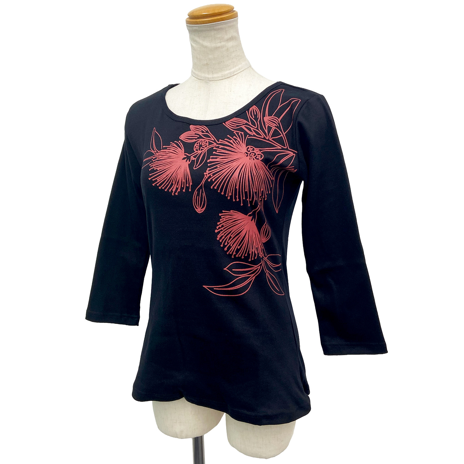 PUKANA 七分袖 ストレッチTシャツ オヒアレフアブラック