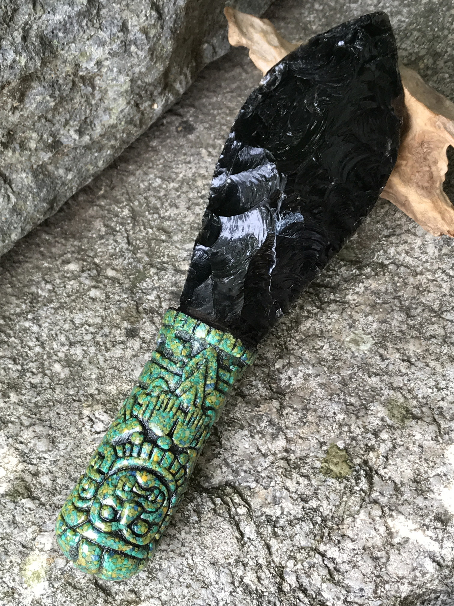 メキシコ産オブシディアン＆ターコイズ・マヤ文明ソード（ワンド） OBS017