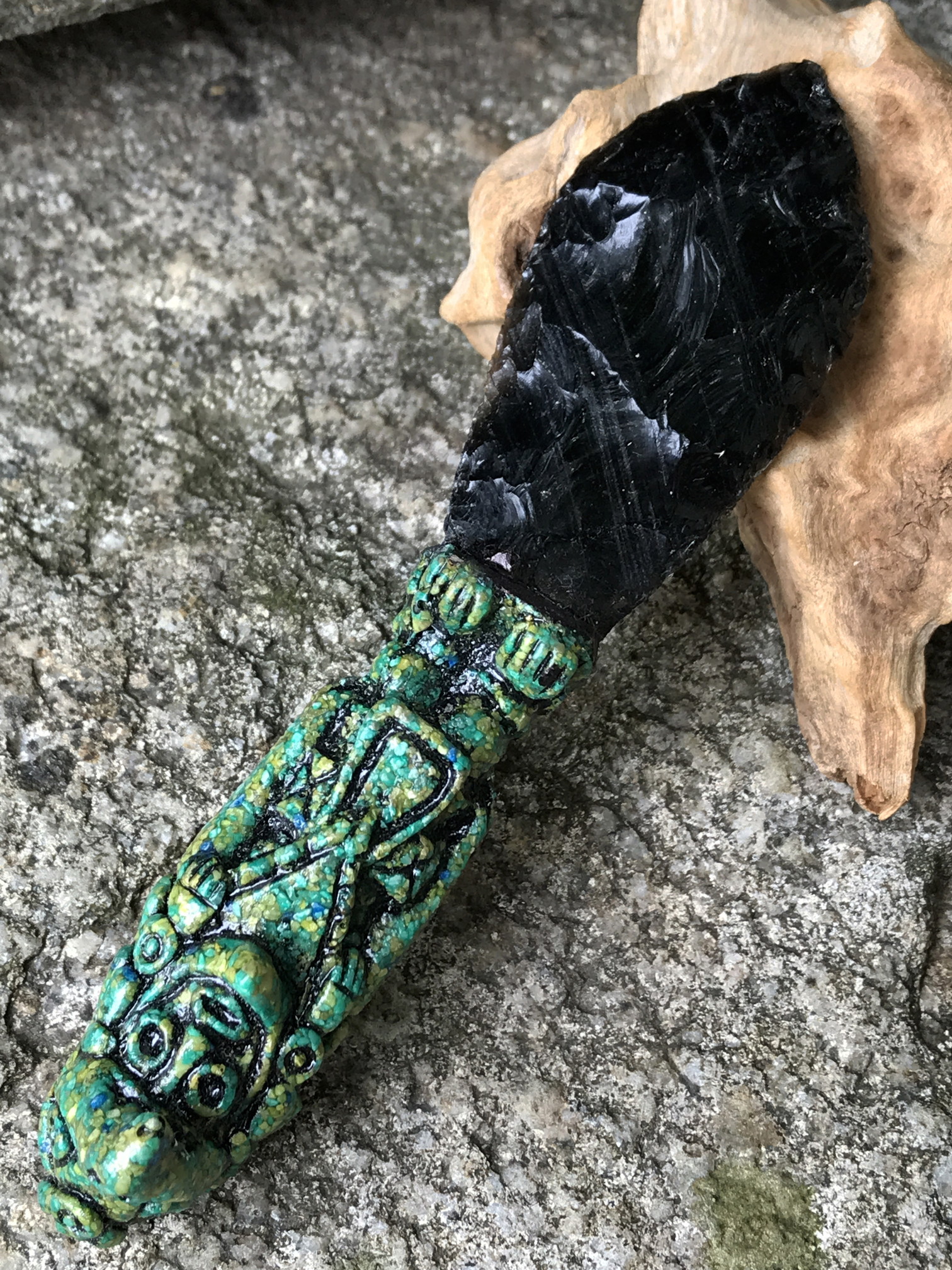 メキシコ産オブシディアン＆ターコイズ・マヤ文明ソード（ワンド） OBS019