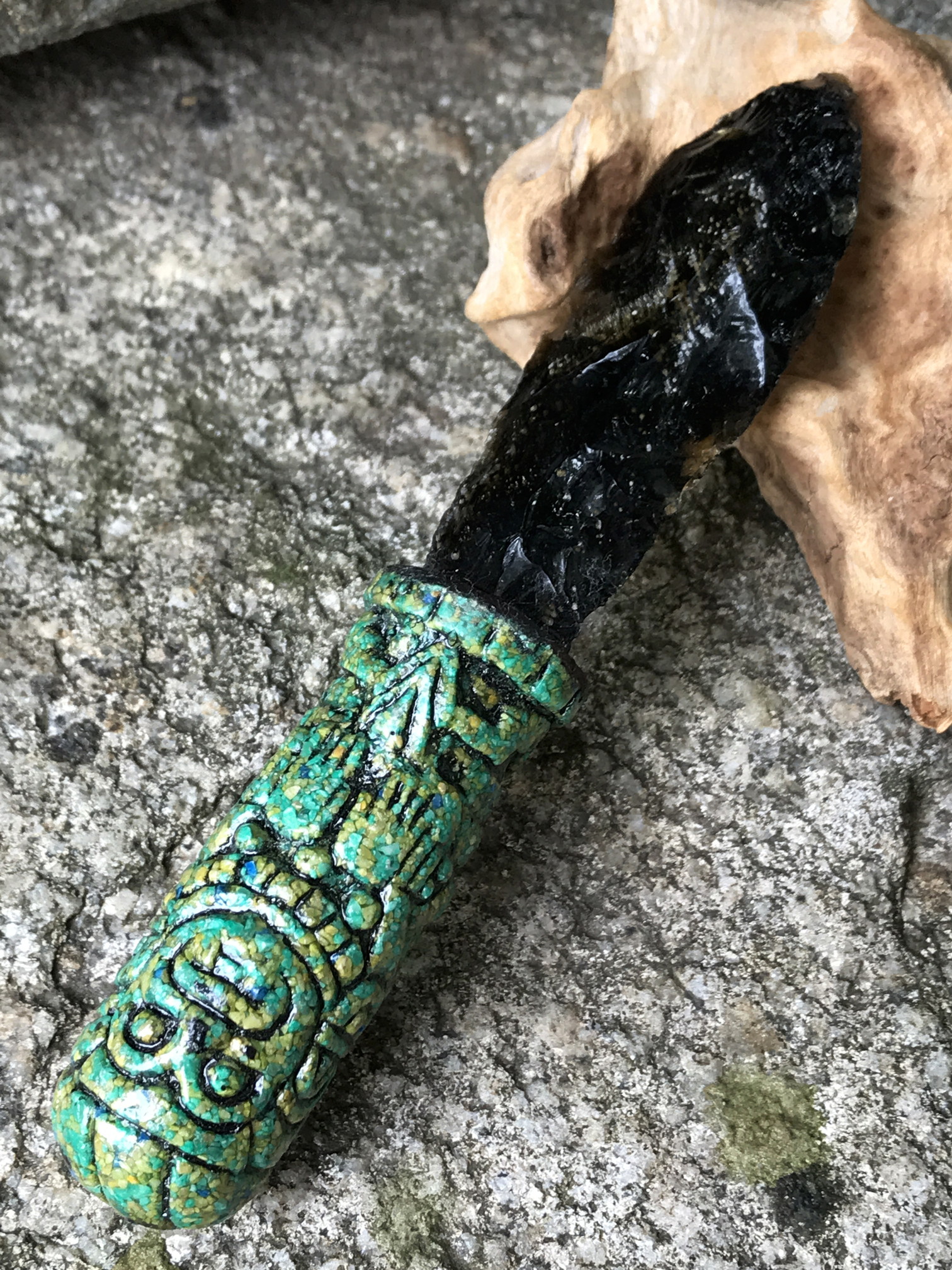 メキシコ産オブシディアン＆ターコイズ・マヤ文明ソード（ワンド） OBS020