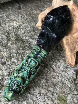 メキシコ産オブシディアン＆ターコイズ・マヤ文明ソード（ワンド） OBS019