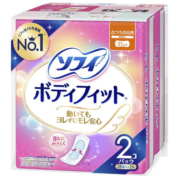 【生理用品】ソフィボディフィット（羽なし）　ふつうの日用　28枚×２個パック 390円【ケース販売18袋入】 (143522107)