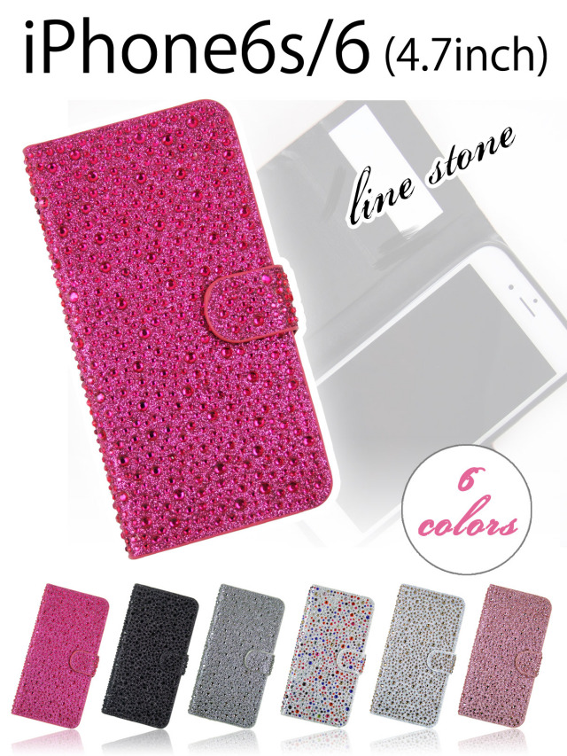 iPhone6s/6】明るく楽しいストーンデコレーション手帳型ケース