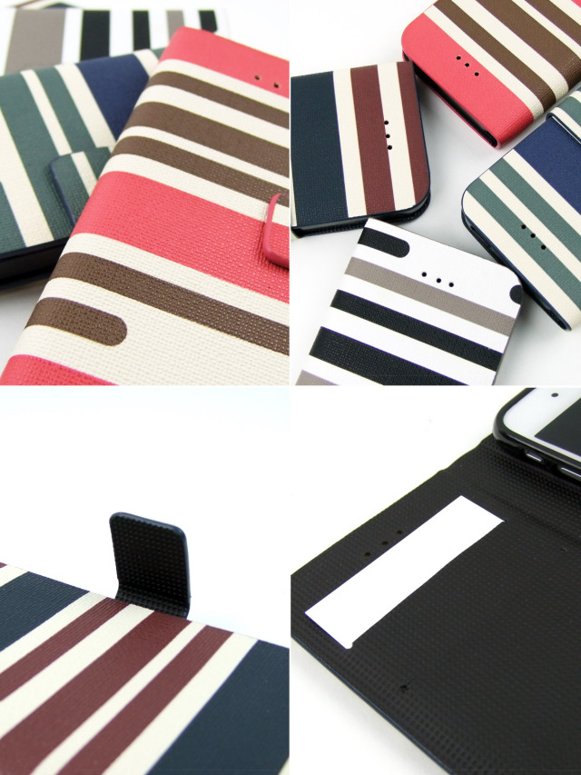 ボーダー柄手帳型スマホケース