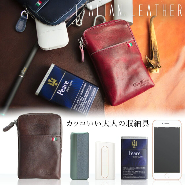 Dom Tea Italy 本革イタリアンレザー シガレットケース 花柄インナー マルチポーチ Iqos3 Duo Iqos3 Glo Sens グローセンス Plooms プルームエス スマホ等 小物を収納