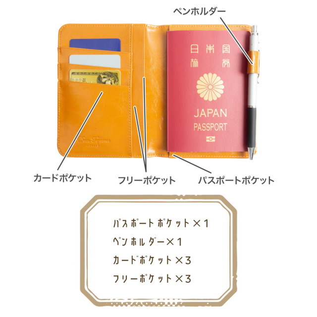 Dom Tea Italy 本革 イタリアンレザー 多機能 パスポートケース 全4色