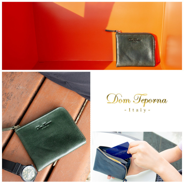 Dom Teporna Italy イタリアンレザー 本革 正方形L字ファスナー 薄い