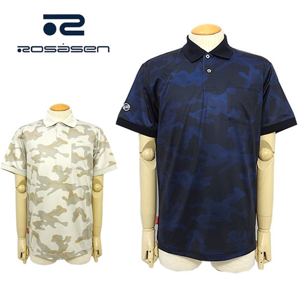 【SALE 30%OFF】ロサーセン ゴルフウェア メンズ ポロシャツ 半袖 カモフラ柄 吸水速乾 ストレッチ 気化熱冷感 UVカット 044-21342 ROSASEN 2024年春夏 セール