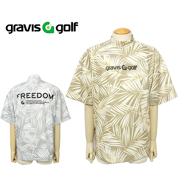 グラビス メンズ ゴルフ モックネック ストレッチ シダ柄 リーフプリント gravis golf GGM-4A-AA02