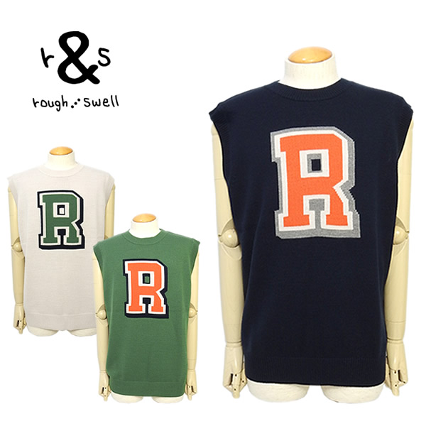 ラフアンドスウェル ベスト メンズ ゴルフ クルーネック ニット レタード プレッピー rough&swell RSM-24274 BIG R VEST 2024秋冬