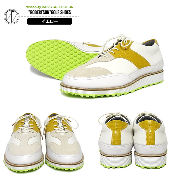 新品　whooplay ゴルフシューズ ホワイト/イエロー　メンズ 楽天市場】フープレイ ゴルフシューズ Robertson ロバートソン