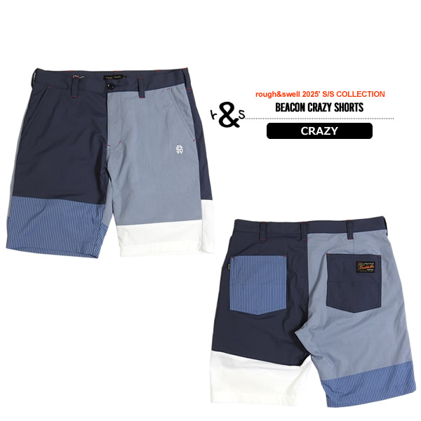 rough&swell ストレッチショートパンツ ロゴプリント 裏地メッシュ L rough&swell［ラフアンドスウェル］MALIBU SHORTS/ボーダー柄