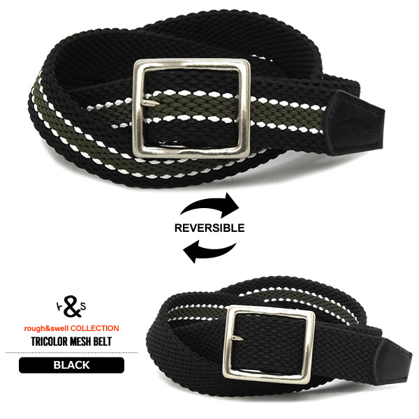 ラフ＆スウェル　ゴルフ　ベルト　ブラック　新品未使用　フリーサイズ rough&swell［ラフアンドスウェル］TRICOLOR MESH BELT/リバーシブル式