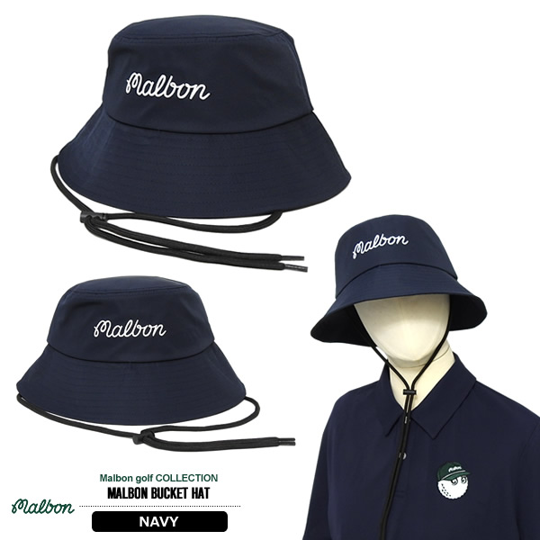 正規品　店舗購入品マルボンゴルフ　ネイビー バケットハット ロゴ入り カジュアルゴルフドットコムby PALM SPRINGSにMalbon golf［マルボン