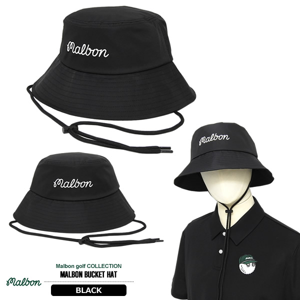Malbon ブラックバケットハット カジュアルゴルフドットコムby PALM SPRINGSにMalbon golf［マルボン