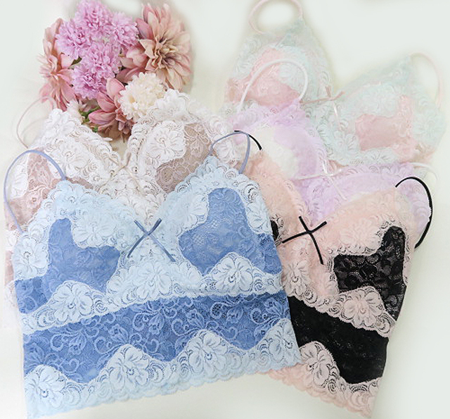 ソフトな華やかさ ツートーンレース ノンワイヤーロングブラ・ソフト