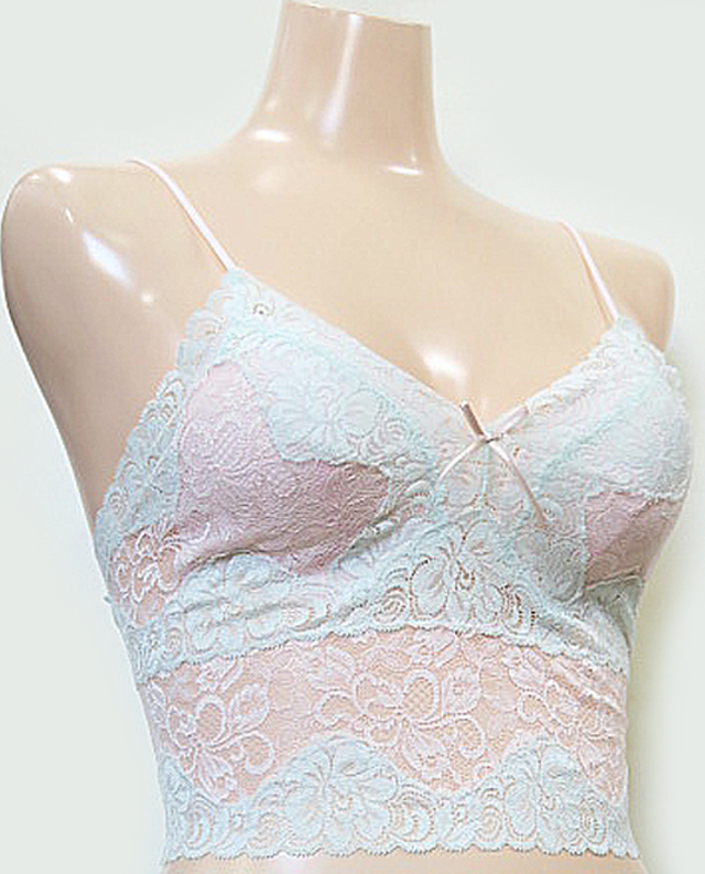 ソフトな華やかさ ツートーンレース ノンワイヤーロングブラ・ソフト