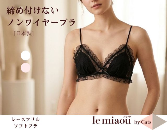 レースフリル　ノンワイヤーブラ　ブラック　キャッツ　le miaou