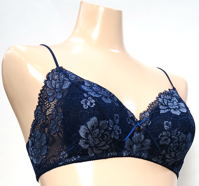 「[le miaou]キャッツ」 ＃０７８５　グラデーションレース　ノンワイヤーブラ・ソフトブラ　ネイビー