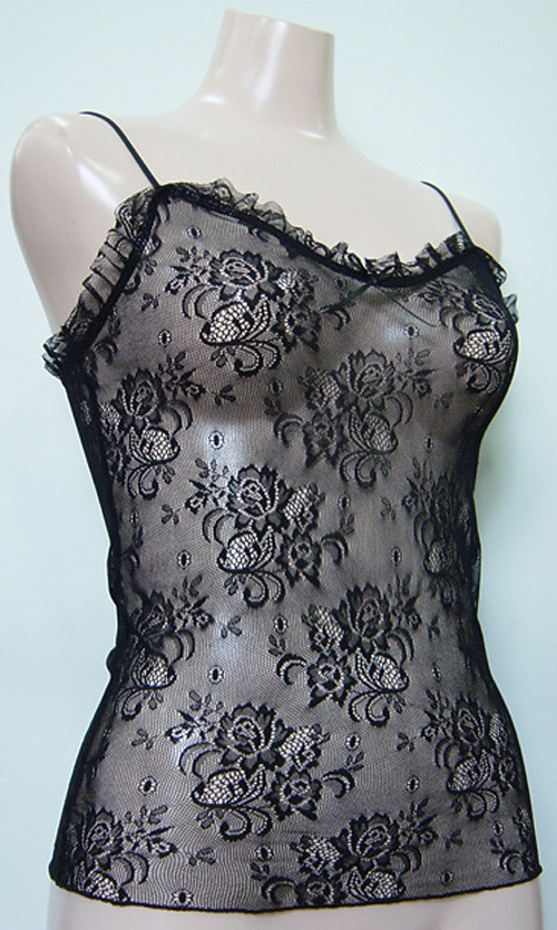 レース フリル キャミソール ブラック