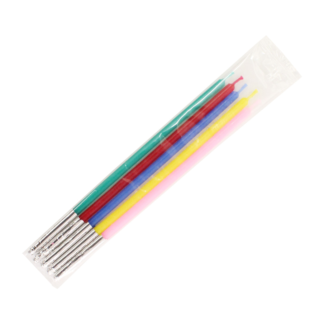 12cmミニスリムシルバー巻5色ローソク 5本入 / パーティキャンドル