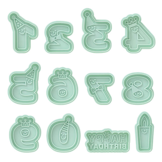 BD-CKM1 バースデイスタンプクッキーモールド / 製菓器具 抜型 アイシングクッキー 誕生日 セット 数字 記念日 ロウソク
