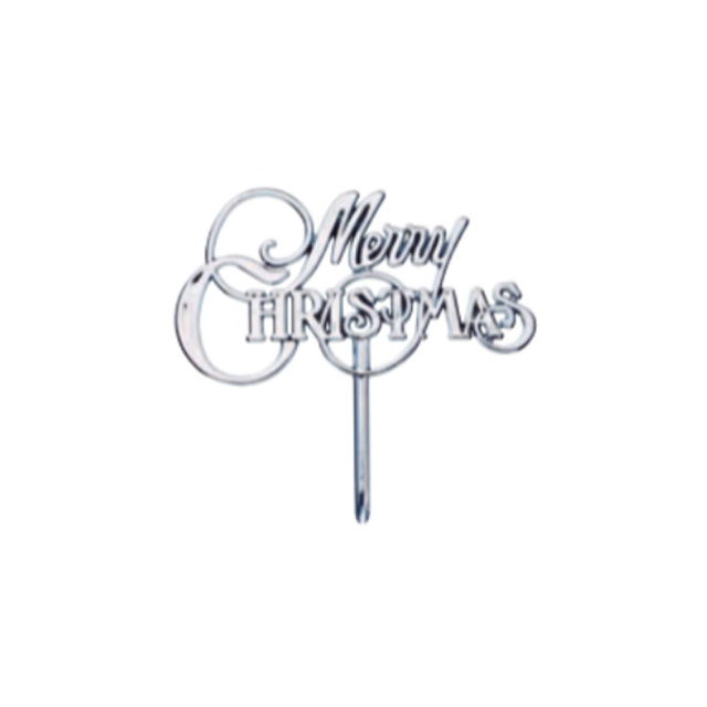 銀のMCカード 中 / メリークリスマス シルバー クリスマスオーナメント ピック クリスマスケーキ