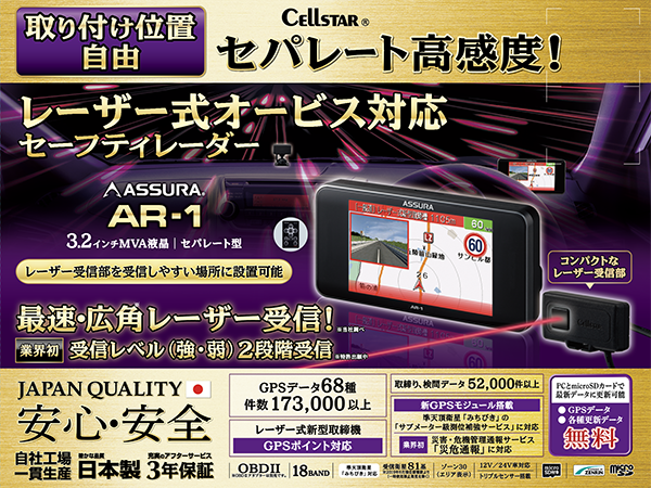 AR-1 セーフティレーダー [セパレートタイプ][2019年モデル][地図データ最新][3年保証]